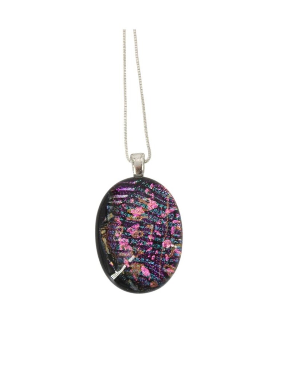 Dichroic Glass Pendant Black Pink Purple Sterling Chain Vintage 94662